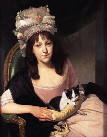 Johann Zoffany Portrait of Sophia Dumergue holding a cat oil painting image